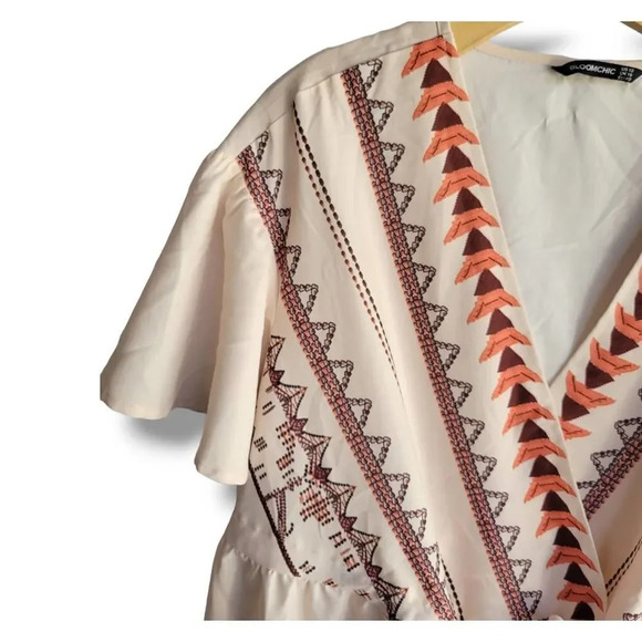 BloomChic women's cream boho printed elastic waistband blouse  - size 12 - Picture 3 of 7